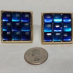 Blue and Gold Square Dali'esk Earrings